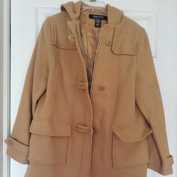 New York & Company Jackets & Blazers - New York & Company Hooded Wool Camel Coat, Size 10